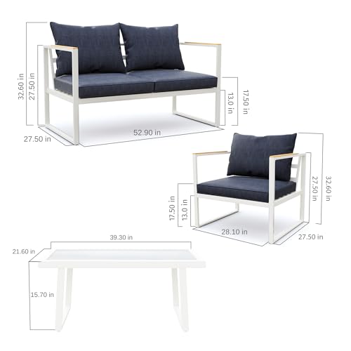 EAST OAK Courtyard Patio Furniture Set, 4-Piece Outdoor Patio Set with Sofa, Removable & Washable Deep Seating Cushion, Tempered Glass Table