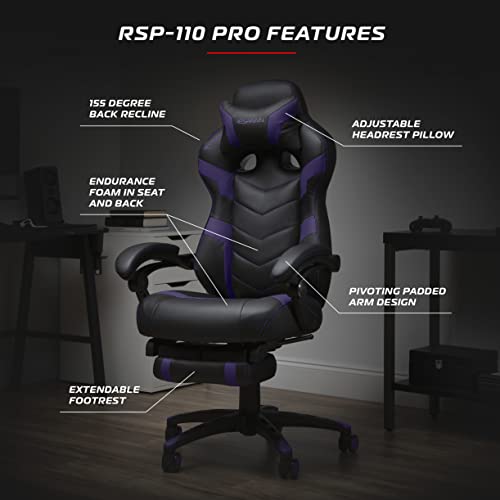 RESPAWN 110 Pro Gaming Chair - Gaming Chair with Footrest, Reclining Gaming Chair, Video Gaming Computer Desk Chair, Adjustable Desk Chair