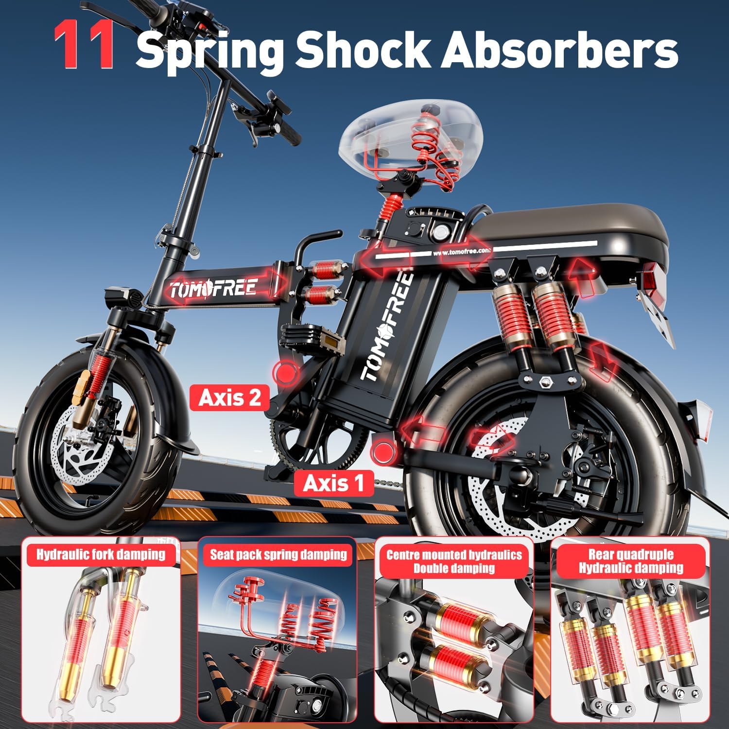 Electric Bike 14" Electric Bike for Adults, Folding Electric Commuting Bike with 1000W Brushless Motor, 48V 20Ah Removable Battery, 25MPH