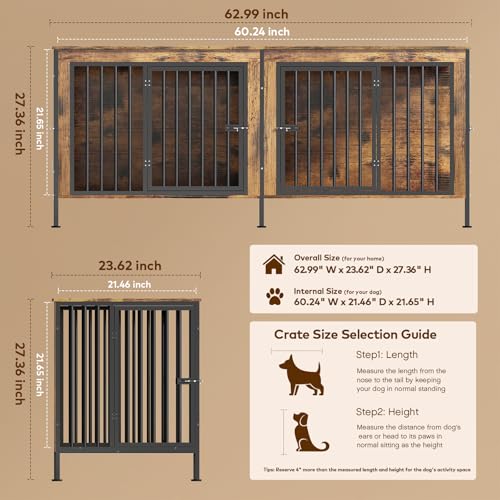 78 Inch Dog Crate Furniture for 2 Dogs,Extra Large Double Dog Kennel Furniture with Removable Divider, XXL Thick Wooden Dog Cage TV Stand