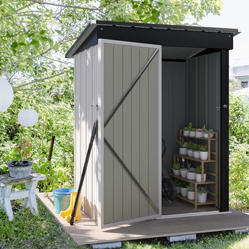 Flamaker Storage Shed Waterproof Metal Garden Shed with Lockable Door Utility Tool Shed Outdoor Storage for Backyard, Patio and Lawn (5 x 3 FT)