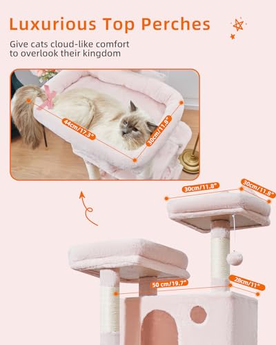 71-Inch Large Cat Tree for Large Cats, Plush Multi-Level Cat Condo with 8 Scratching Posts, 2 Perches, Cave, Hammock, 2 Pompoms