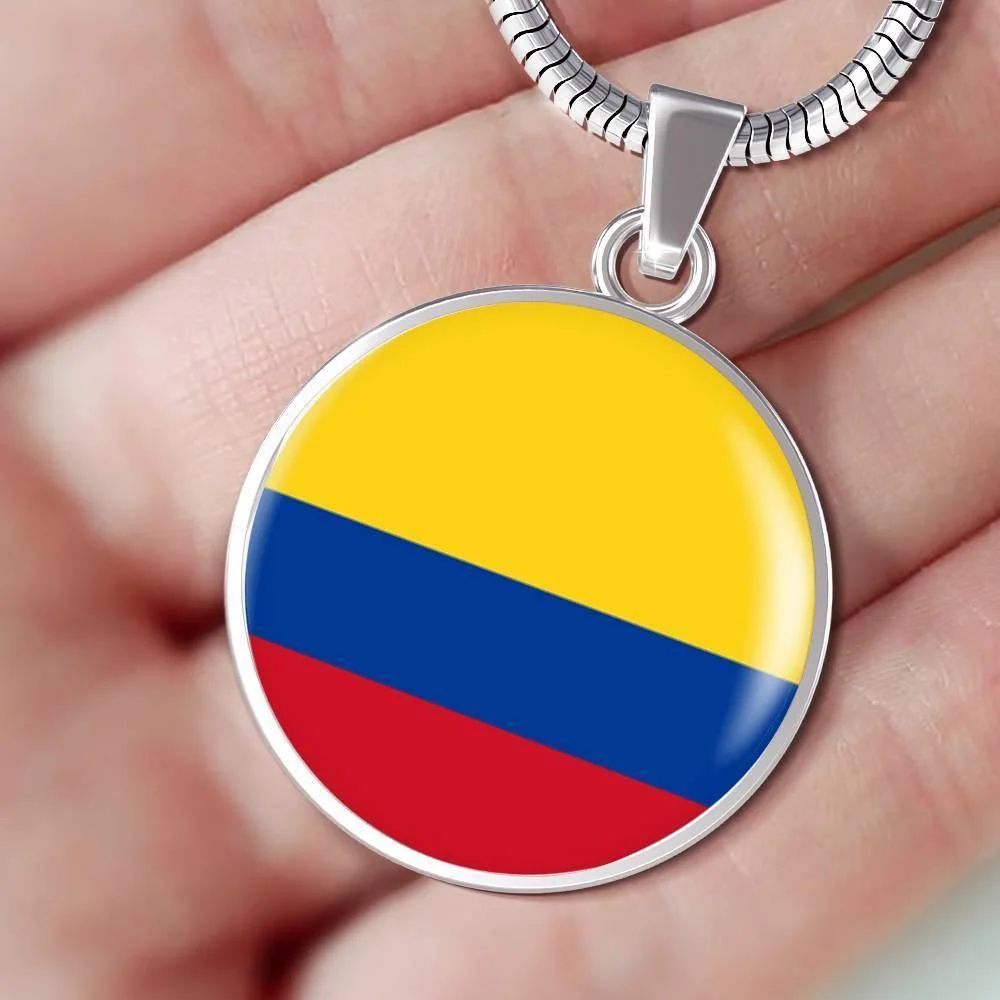 Colombia Flag Necklace Stainless Steel or 18k Gold 18-22"