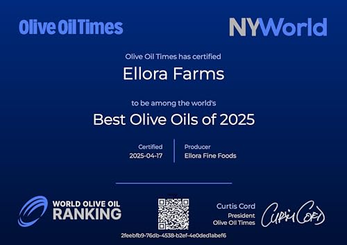 Ellora Farms, Single Estate PDO Greek Extra Virgin Olive Oil, Cold Pressed & Traceable Olive Oil, Kosher, 1 Lt Tin (33.8 oz.), Pack of 4