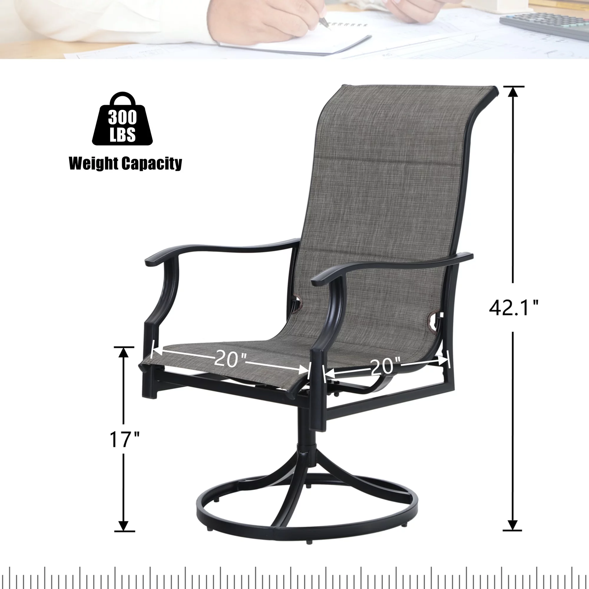 MF Studio 7-Piece Outdoor Patio Dining Set with High-Back Swivel Padded Chairs & Rectangle Table with Umbrella Support, Black & Gray