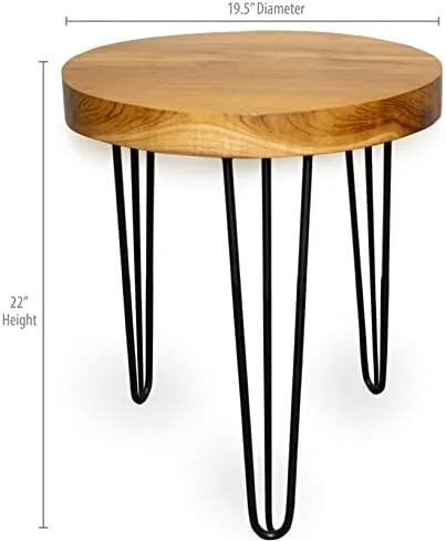 KHBIULIFE Natural Teak Wood Slab Round Accent End Table (Teak Wood)