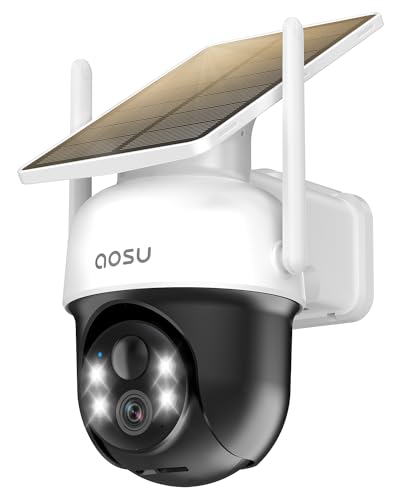 AOSU Solar Camera Outdoor Wireless - 100% Wire-Free Outdoor Security Camera Wireless with Fixed Solar Panel,360&deg; Panoramic View