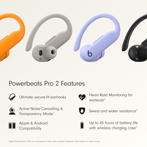 Beats Powerbeats Pro 2 Wireless Bluetooth Earbuds - Noise Cancelling, Heart Rate Monitor, IPX4, Up to 45H Battery & Charging Case