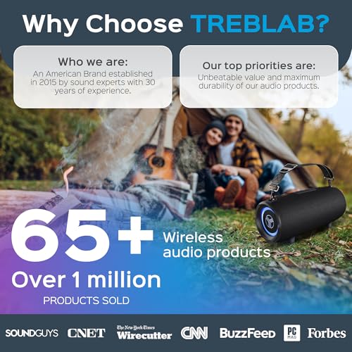 TREBLAB Ultra Loud Wireless Speaker - 60W Stereo Sound with Deep Bass, 20H Playtime, Powerbank, Waterproof