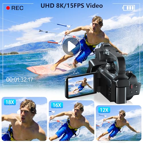 VETEK Camcorders Video Camera 4K, Video Camera Auto Focus Vlogging Camera for YouTube 64MP 60FPS 4 Inch Touch Screen 18X Digital Zoom with WiFi