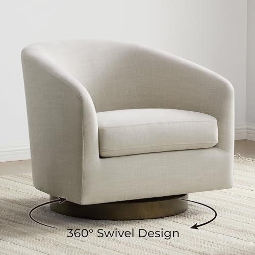 CHITA Swivel Accent Chair, FSC Certified Upholstered Fabric Barrel Chair for Living Room, Fully Assembled, Flax Beige