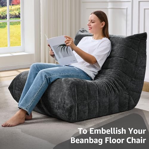 Bean Bag Chairs for Adults Giant Bean Bag Chair Memory Foam BeanBag Chair Big Bean Bag Sofa with Filler Faux Fur Fireside Beanbags Lazy Sofa for