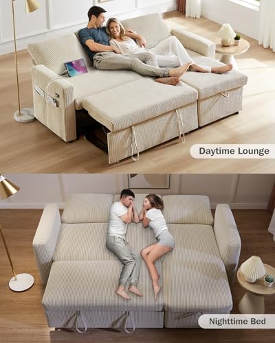 81" Sleeper Sofa Bed with Pull Out Bed, L Shaped Couch Sectional Sleeper Sofa, Pull Out Couch with Reclining Backrest, Reversible Storage Chaise