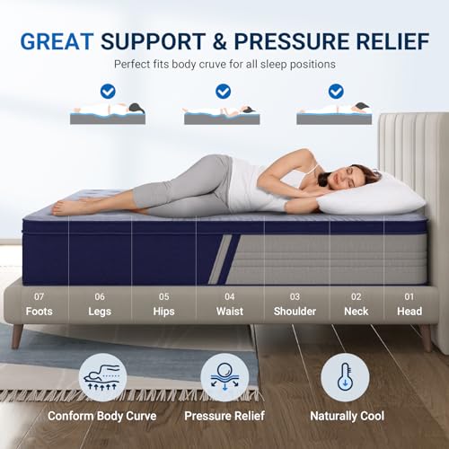 Avenco Queen Size Mattress, Queen Mattress in a Box, 10 Inch Hybrid Mattress Queen, Medium Firm