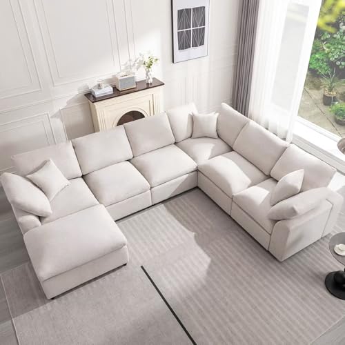 Cloud Couch Modular Sectional Sofa Modern Oversized Couches with Ottoman 7 Seater L-Shaped Sofas Comfy Couches for Living Room Spacious Space