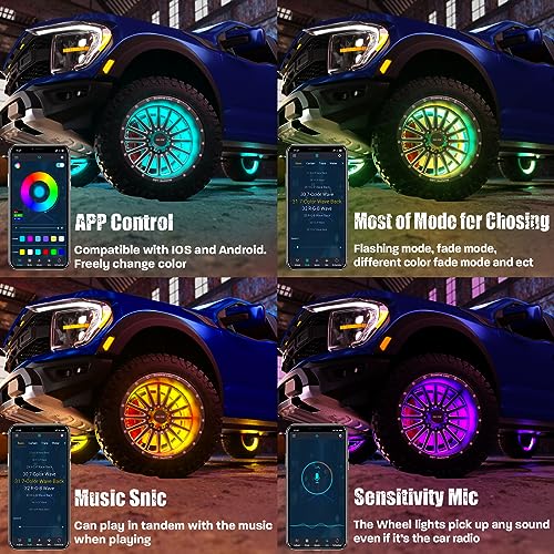 SUNPIE Wheel Lights for Truck - Universal 14.5’’ RGB Rim Light for Car/SUV
