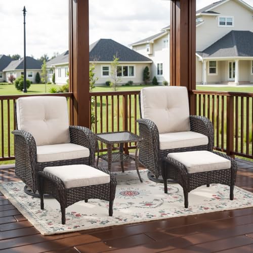 Patio Wicker Chairs Swivel Rocker - Outdoor Swivel Rocking Chairs Set of 2 with Rattan Side Table