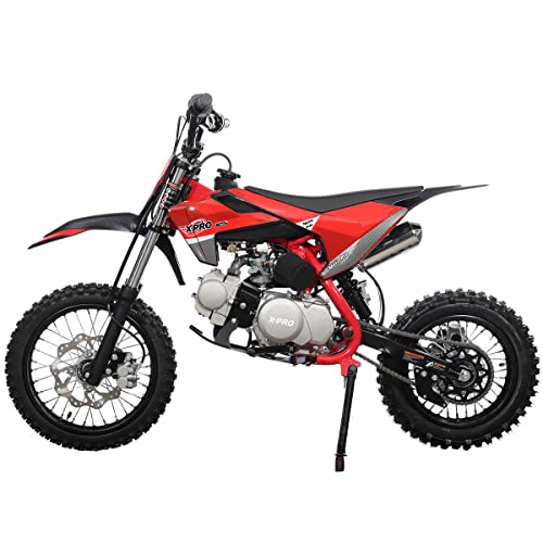 X-PRO X27 125cc Dirt Bike with 4-Speed Semi-Automatic Transmission, Kick Start, Big 14"/12" Tires! Cradle Type Steel Tube Frame! (Black)