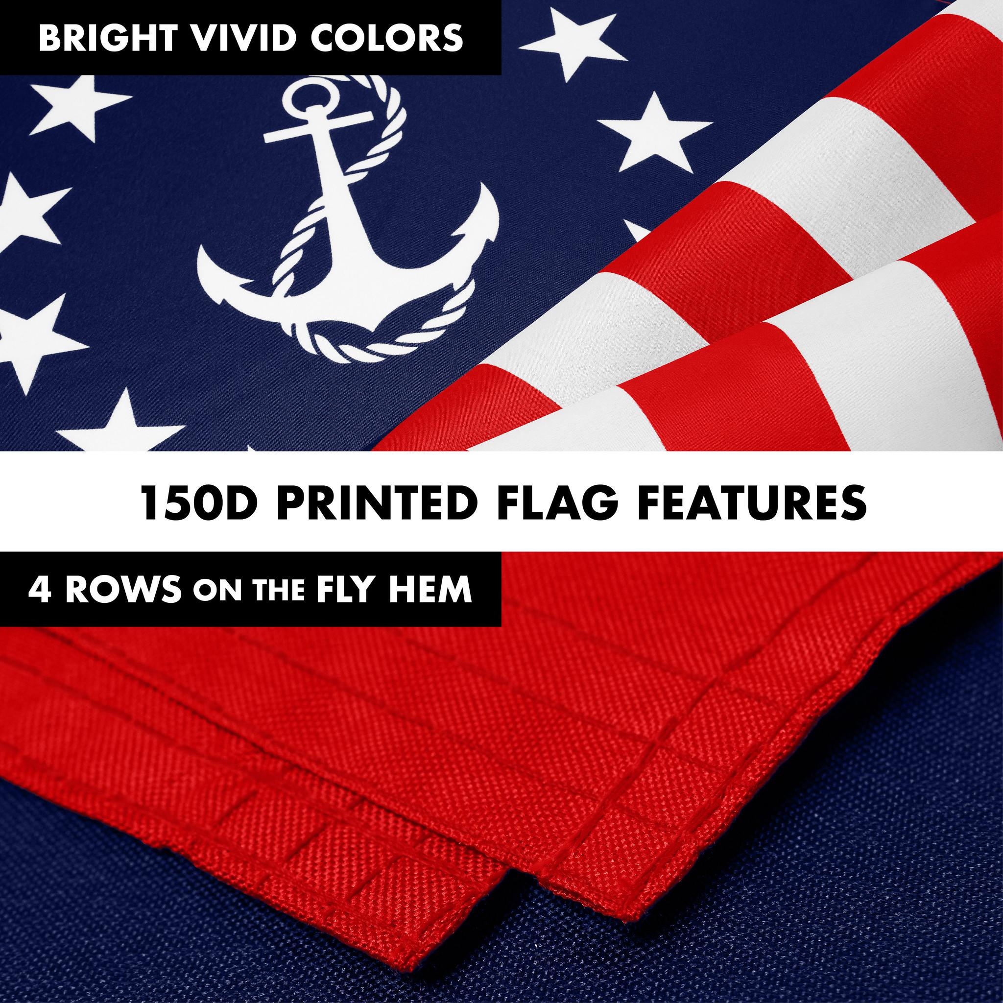 G128 Combo Pack: 6 Ft Tangle Free Aluminum Spinning Flagpole (Black) & American USA Yacht Ensign Flag 3x5 Ft