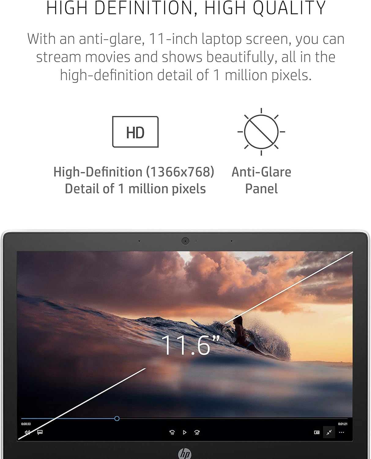 HP Chromebook 11-inch Laptop - Up to 15 Hour Battery Life - MediaTek - MT8183 - 4 GB RAM - 32 GB eMMC Storage - 11.6-inch HD Display