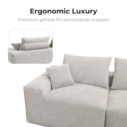 LIKIMIO 120" Modern L-Shaped Modular Sectional Sofa for Living Room, Corduroy Upholstery Green