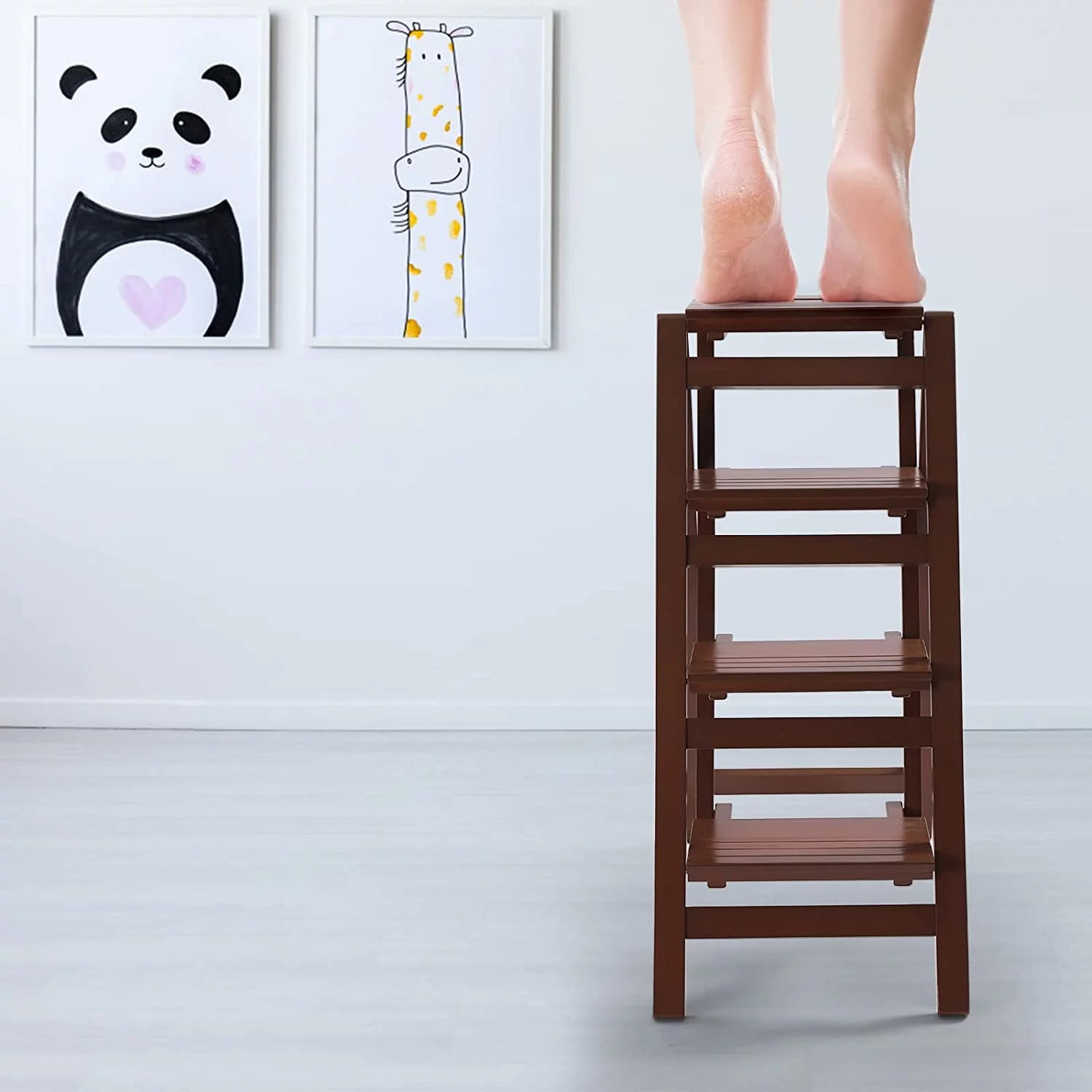 Miumaeov Wooden Step Stool 220lbs Load-bearing Non-slip Folding Ladder 4-Step Ladder