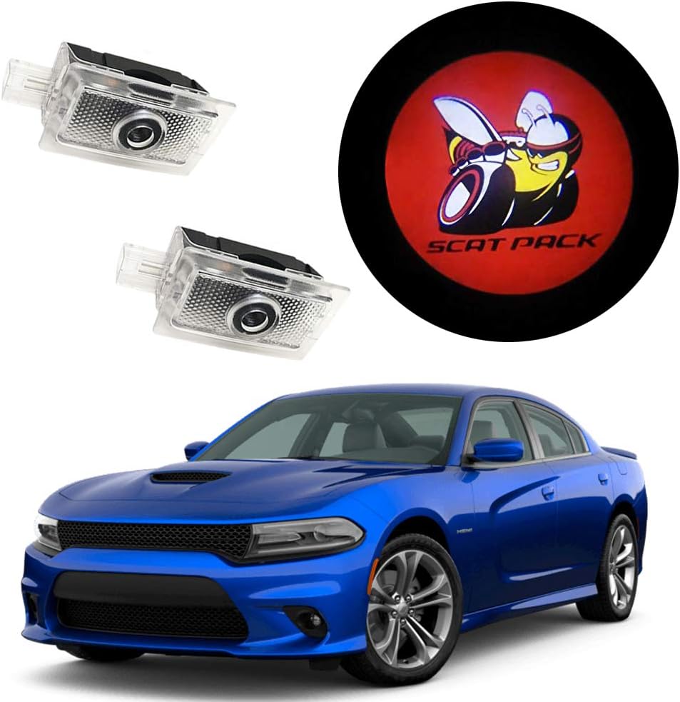Eastfly Never Fade Car Door LED Logo for Dodge Projector Ghost Shadow Charger Magnum Puddle Courtesy Step Lights (8. Scat Pack Emblem on White for