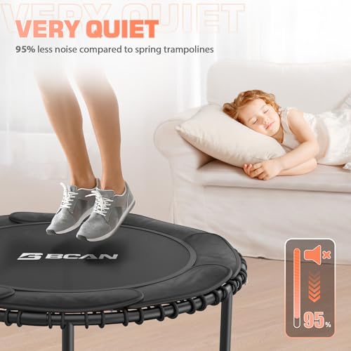 BCAN 450/550 LBS Foldable Mini Trampoline, 40"/48" Fitness Trampoline with Bungees, U Shape Adjustable Foam Handle