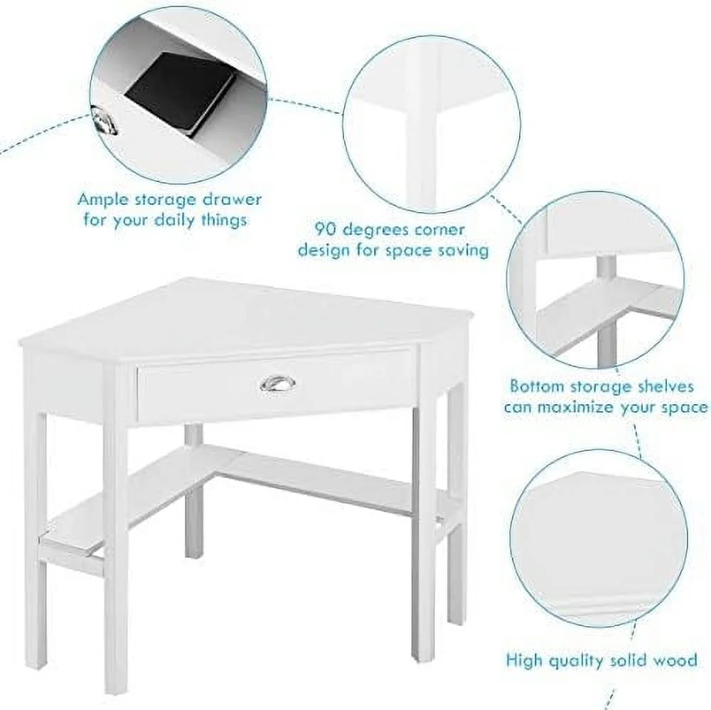 KHBIULIFE Corner Desk for Small Space  Compact Writing Table with Drawer and Shelves  Space Saving Study Modern Workstation  Laptop Corner Computer