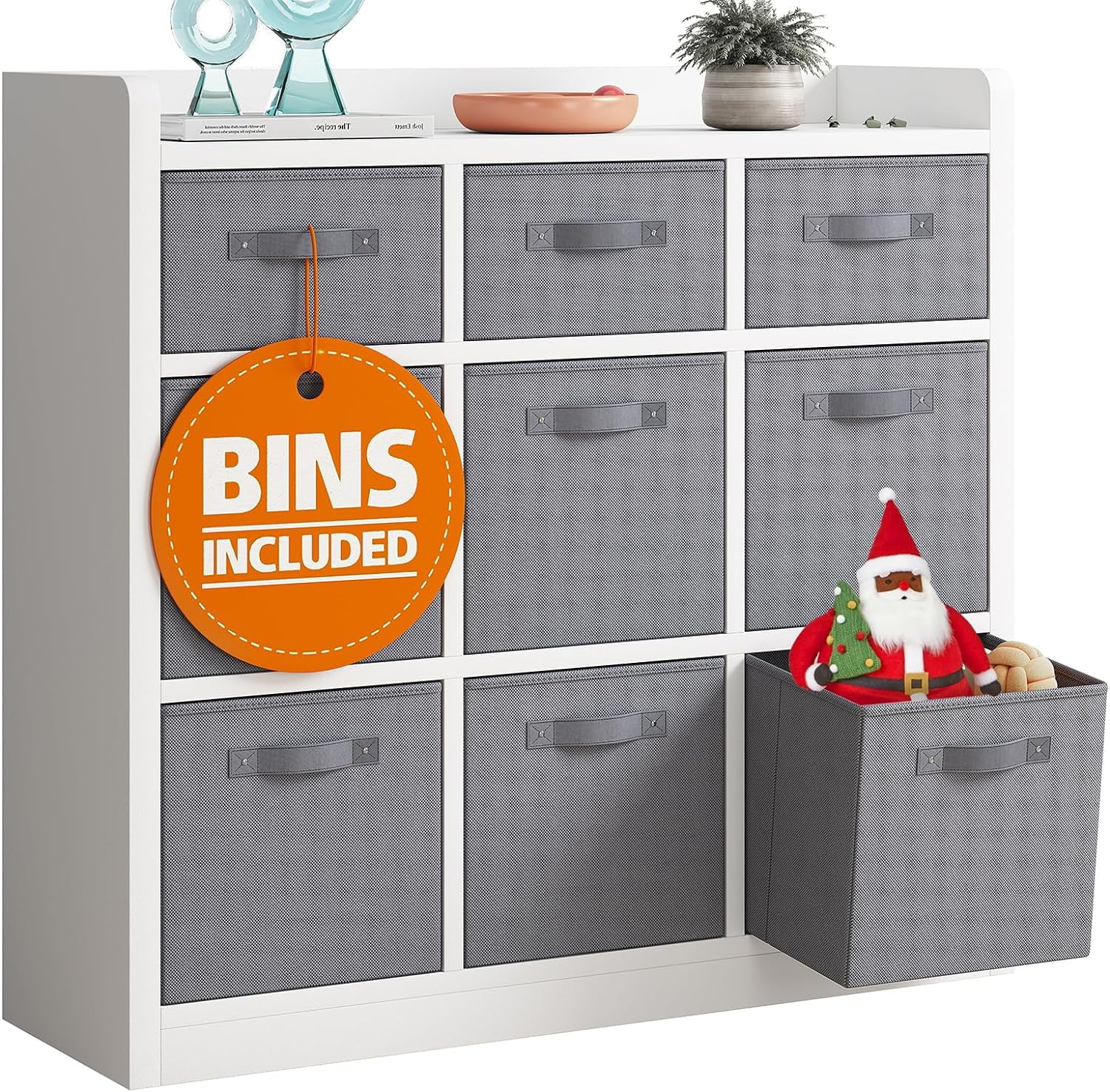 U-SHARE  Cubby Storage Organizer 9 Cube Storage Organizer White Cube Storage Shelf with Drawers Wood Storage Cube with Bins for Clothes Books
