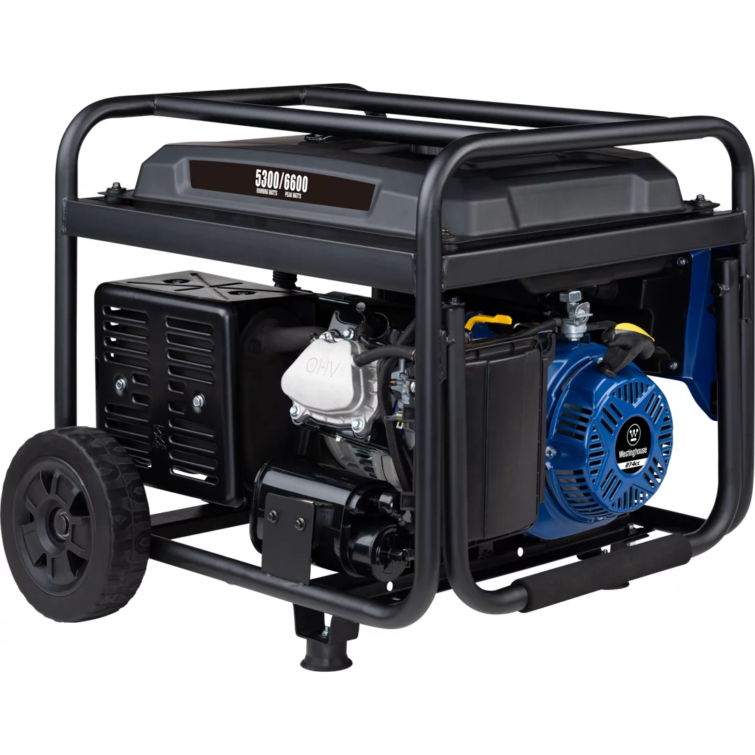 Westinghouse 6600 Peak Watt Electric Start Portable Gas Powered Generator with CO Sensor and Wheel Kit