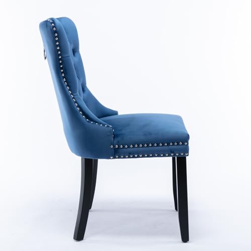 TRIPLE TREE Nikki Collection Dining Chairs Set of 2, Velvet Counter Chair with Chrome Nailhead Trim Back and Solid Wood Legs