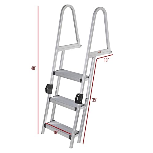 Extreme Max 3005.5284 Heavy-Duty Aluminum Pontoon & Dock Ladder with 15.75" Wide Fold-Up Steps - 3-Step, 300 lbs. Weight Capacity