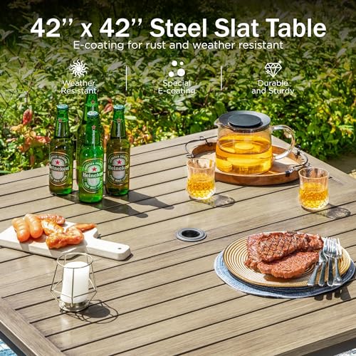 PHI VILLA 5 PCS Outdoor Patio Dining Set with Swivel Dining Chairs (Blue) and 37"x 37" Metal Steel Dining Table(1.57" Umbrella Hole)