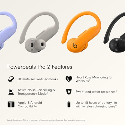 Beats Powerbeats Pro 2 Wireless Bluetooth Earbuds - Noise Cancelling, Heart Rate Monitor, IPX4, Up to 45H Battery & Charging Case