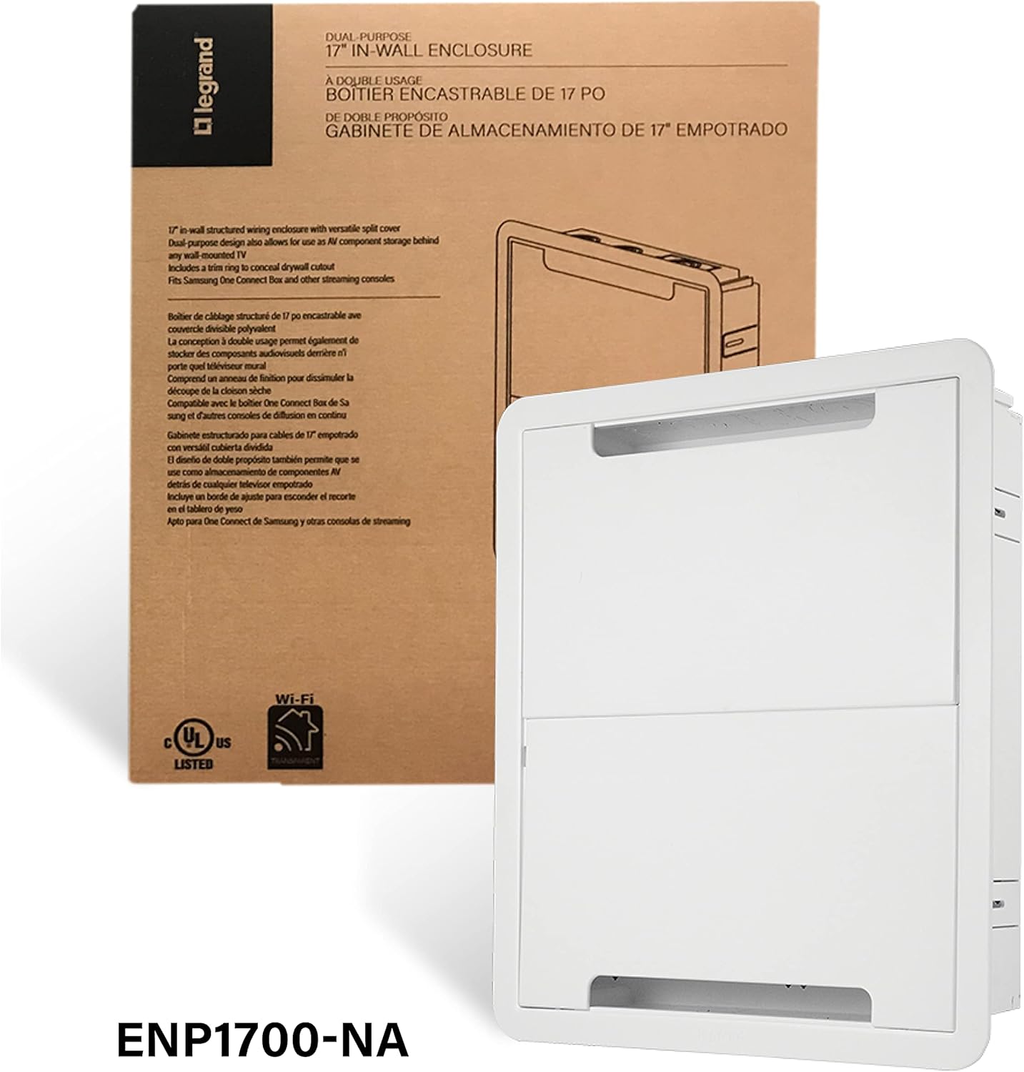 Legrand - OnQ Cable Management, Structured Media Enclosure, in-Wall Enclosure, TV Home Theater Box, Recessed Storage Box, Dual Purpose, 17 Inches