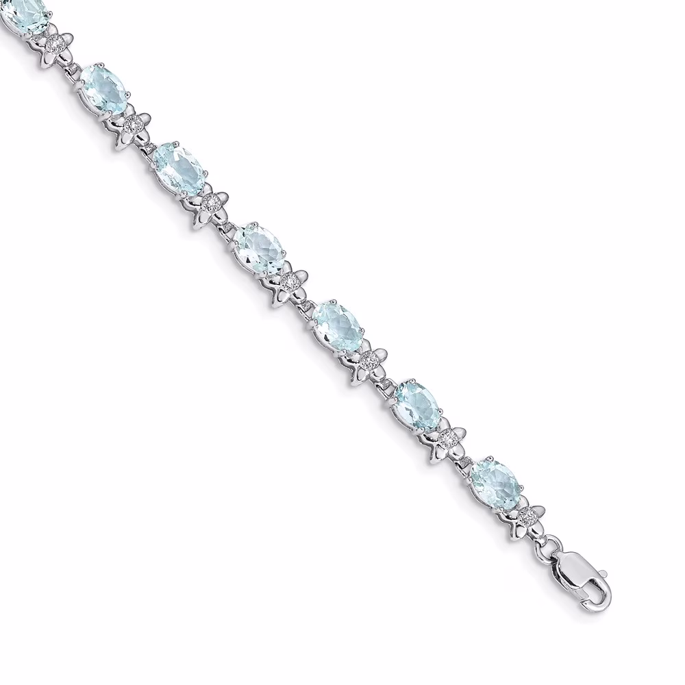 Primal Gold 14 Karat White Gold Floral Diamond and Aquamarine Bracelet