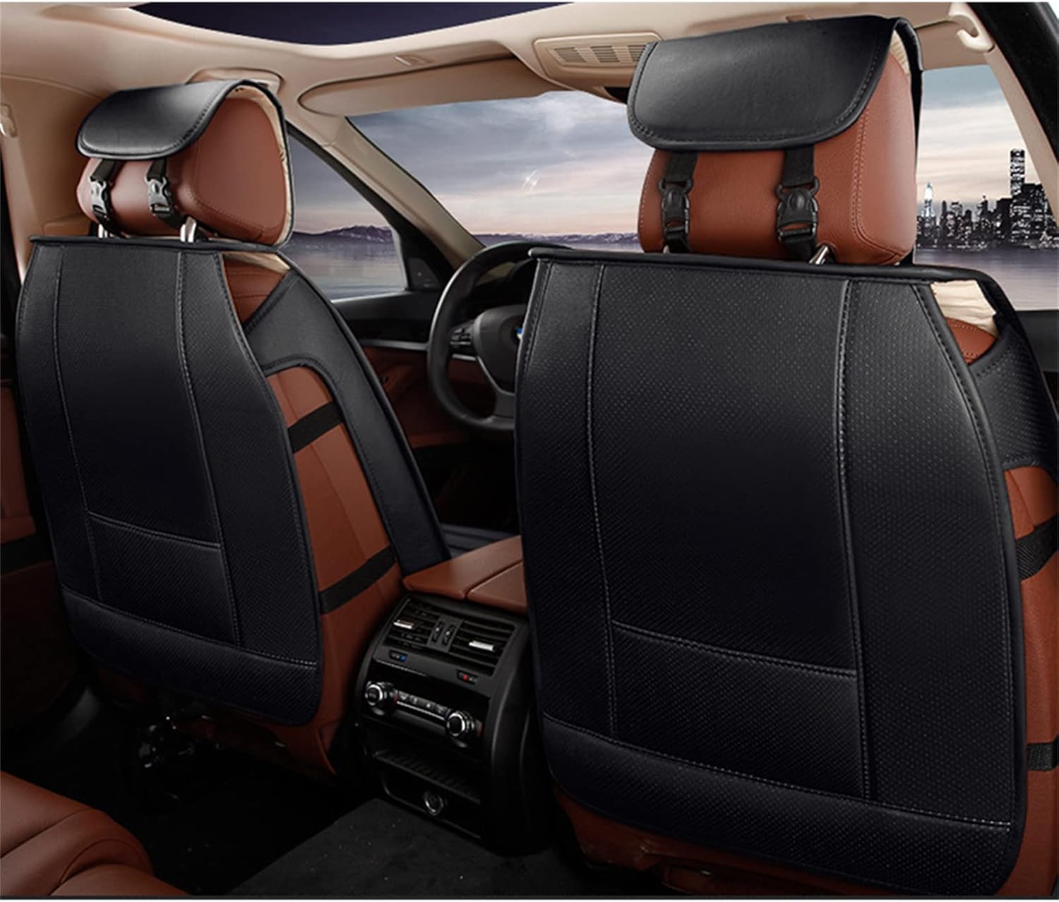 Car Seat Covers Front&Rear 5-Seats Protection,for Crown All Weather Wear-Resistant Full Set Black Red with Pillow