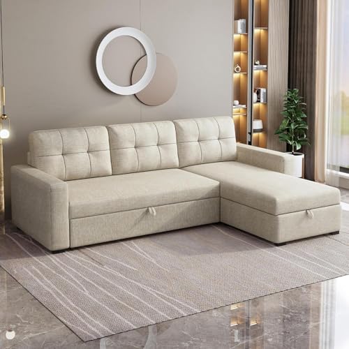 Ball & Cast Convertible Sofa Bed with Reversible Storage Chaise,Linen Sleeper Sofa Couch L Shaped Pull Out Couch Bed