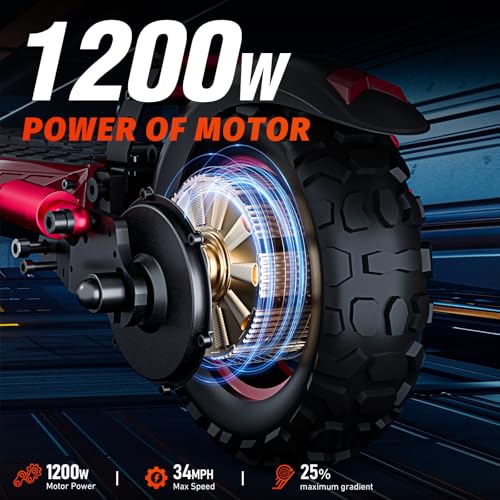 1200W Motor Electric Scooter with Seat,11" Off-Road E-Scooters,34MPH Speed Fast,48v 18ah &31Miles Long Range Electric Scooters