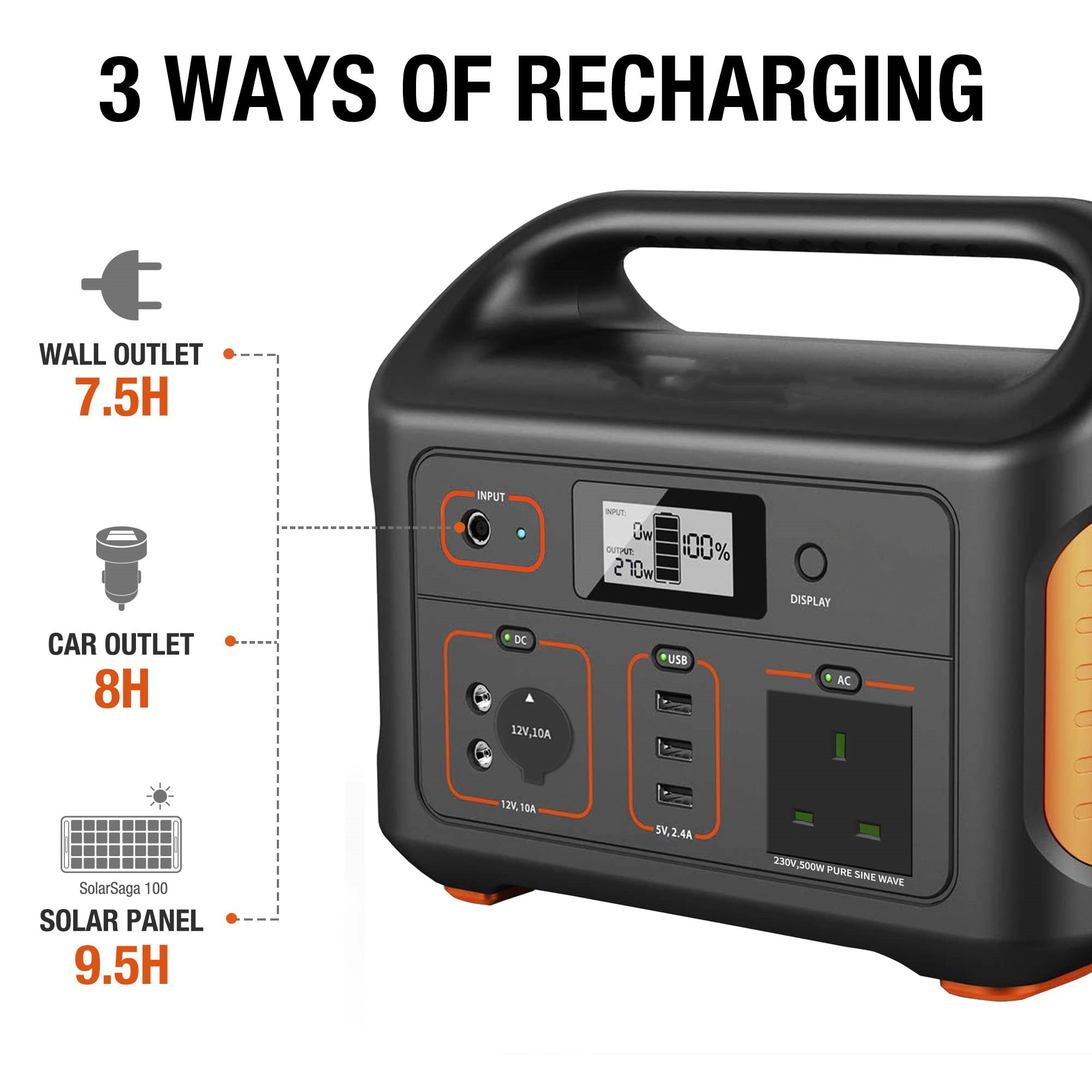 Jackery Portable Power Station Explorer 500, 518Wh Outdoor Backup Mobile Lithium Battery Pack with 230V/500W AC Outlet for holiday RV Camping