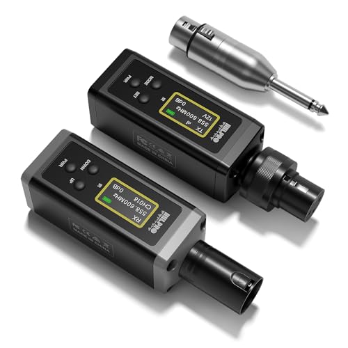 UHF Wireless XLR Transmitter and Receiver with Dual Antennas, 470ft Range, Auto Channel Scanning, Plug-on Wireless Mic Adapter for Audio Mixer