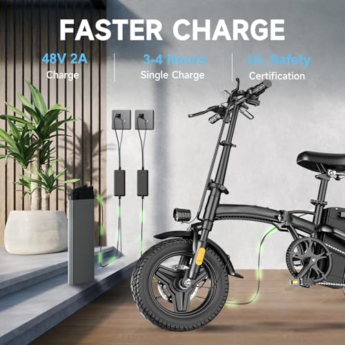 Electric Bike for Adults Peak 500W, 23MPH Max Speed Folding Electric Bicycles, 14" Mini Ebike Pedal Assist, 30° Uphill Shock Absorbers E-Bike