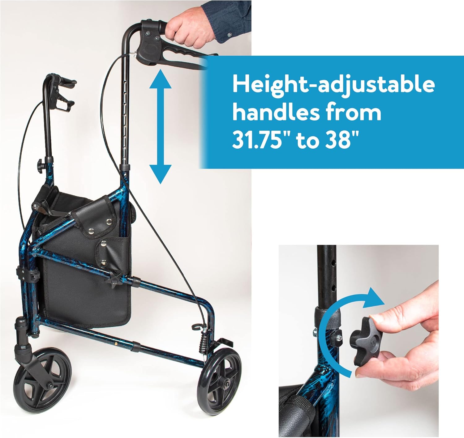 Carex 3 Wheel Walker for Seniors, Foldable, Rollator Walker with Three Wheels, Trio Walker with Height Adjustable Handles, Walker with Wheels