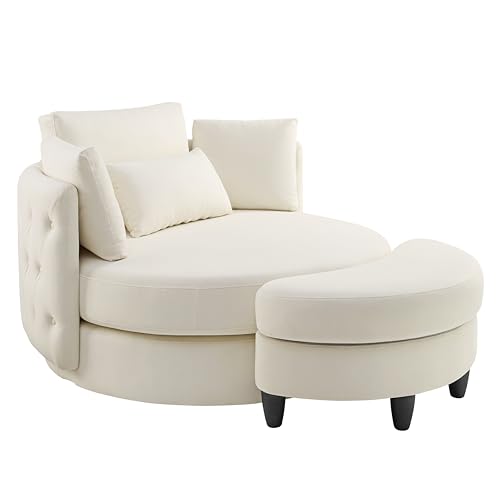 51.5-Inch Oversized Swivel Accent Barrel Chair with Storage Ottoman ,Button Decor and 4 Pillows