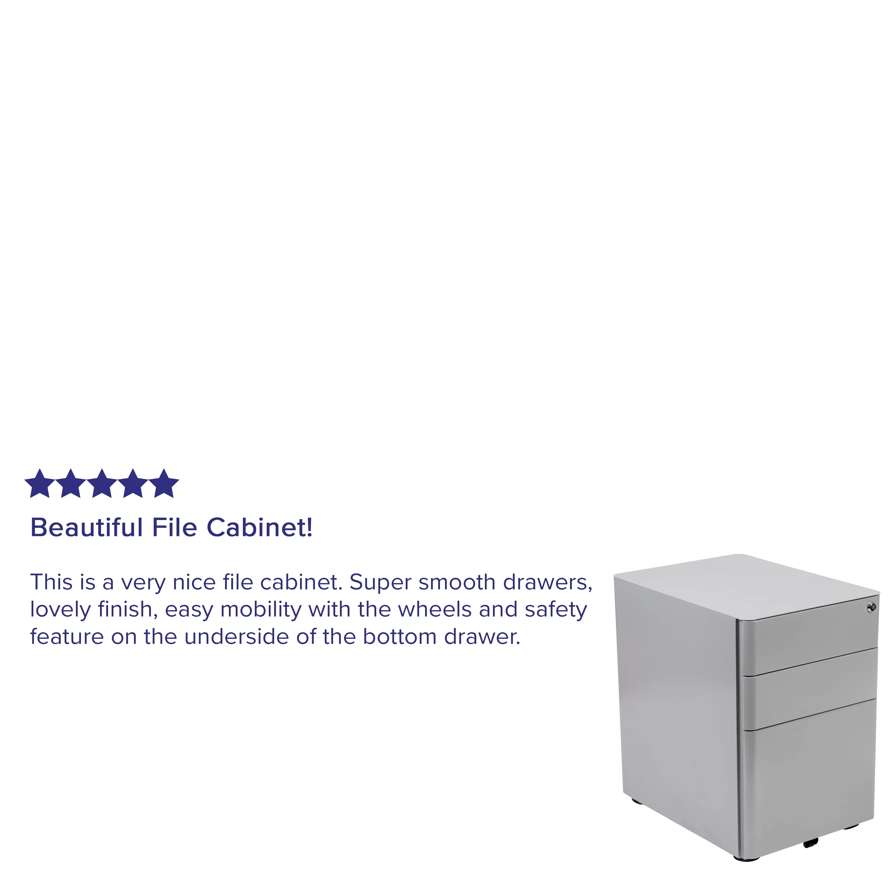 BizChair Modern 3-Drawer Mobile Locking Filing Cabinet with Anti-Tilt Mechanism and Hanging Drawer for Legal & Letter Files, Gray