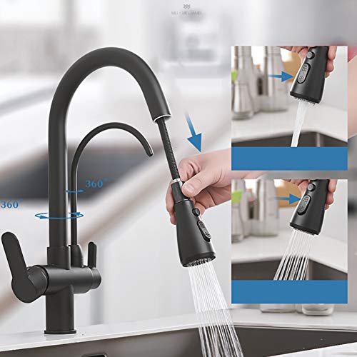 Kitchen Sink Faucet with Hot and Cold Water Brass Pull Down 2 Mode Sprayer Kitchen Faucet Deck Mounted Single Hole Kitchen Sink Mixer Tap with