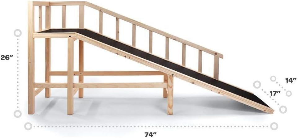 Gentle Rise™ Dog Bed Ramp | 74" Long and Supports Small, Large, Elderly Dogs 130+ LBS Capacity