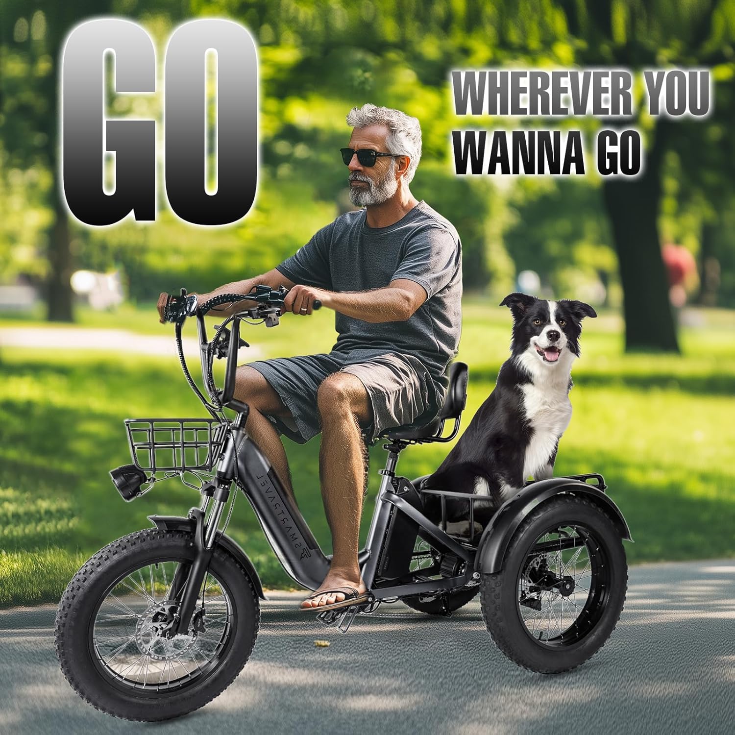 Electric Trike Adults 750W Motor 20" Fat Tire 3 Wheel Electric Bike Dual Removable Batteries Adult Electric Tricycle 50 Miles Range Electric Cargo
