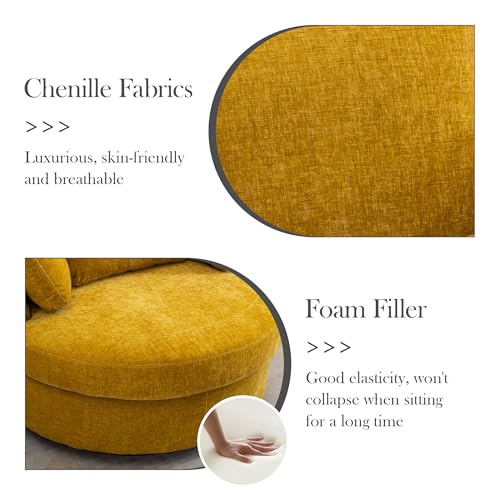 Aoiy & Wifon 42.2" W Oversized Swivel Barrel Chair with Ottoman, Upholstered Round Accent Chair with Storage Ottoman, Chenille, Beige